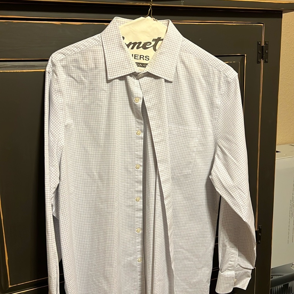 Haggar collared shirt, white with blue stripes